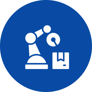 Robotic arm with a package icon.