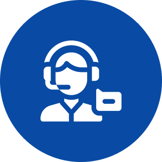 Customer support icon with headset and chat.