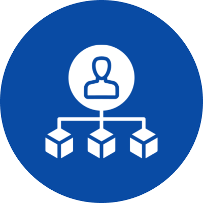 User hierarchy icon with connected boxes.