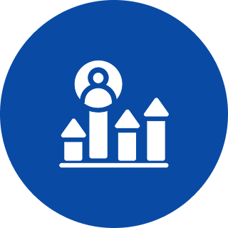 Icon of person above bar chart.