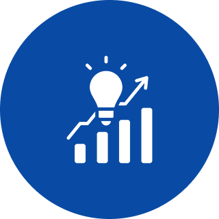 Lightbulb and graph on blue background.